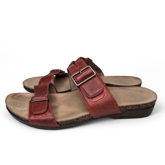 Dansko Rosie Red Leather Sandals Women's Buckled Strap Slide Strappy Summer 41 - Picture 3 of 8
